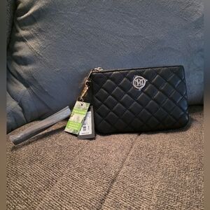 Badgley Mischka Black Quilted Clutch With Gold Hardware